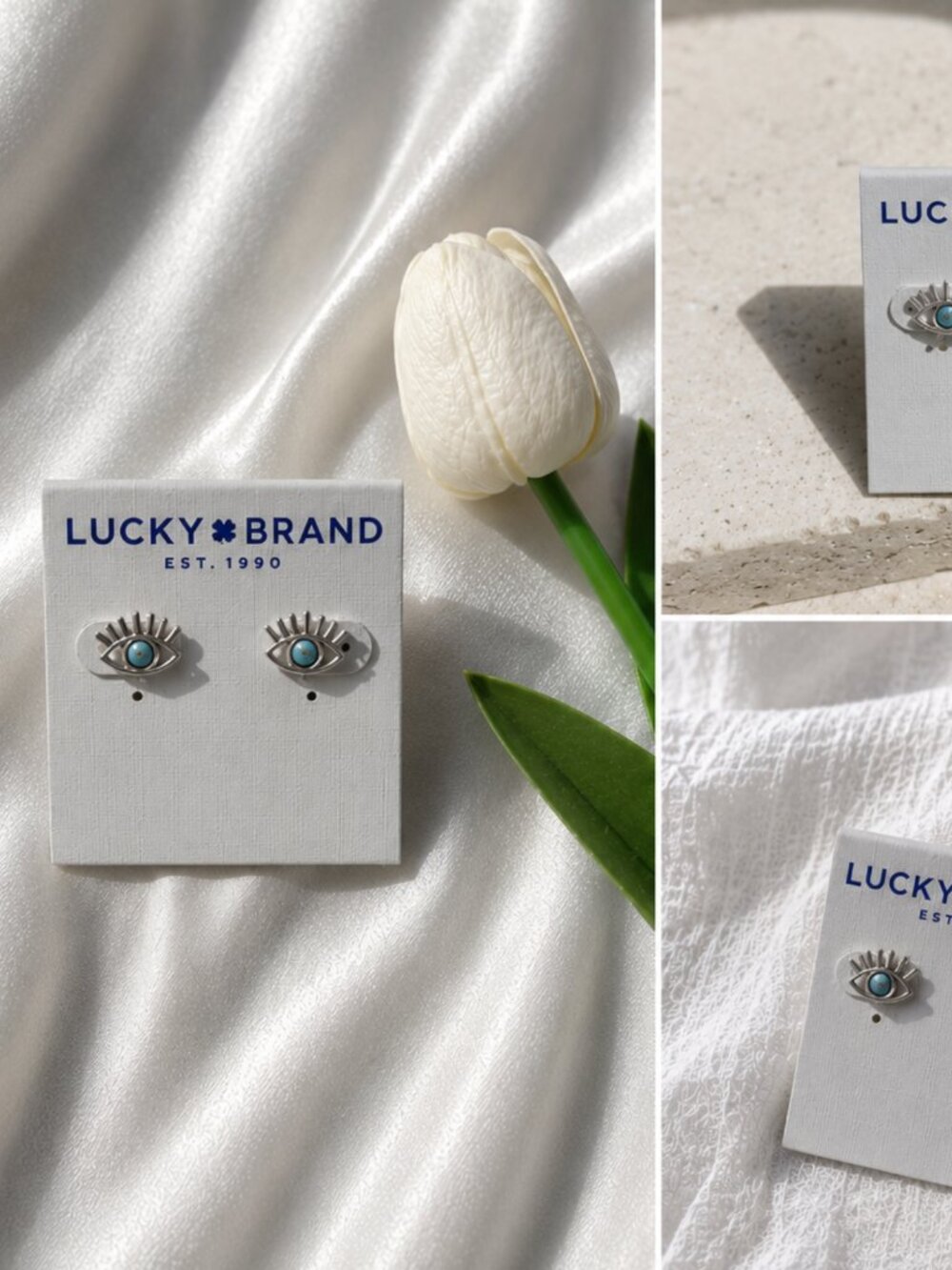 Eye Stud Earrings with Blue Accent